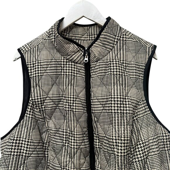 Croft & Barrow Quilted Vest Plus Size 1X Black Cream Check Womens Zip Jacket - Picture 2 of 9